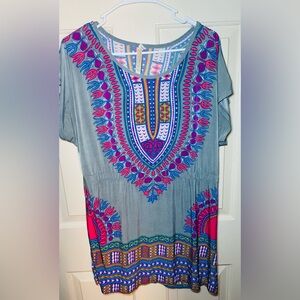 Cristina Love Multi Color Floral Short Sleeve Boho‎ Dress Size L